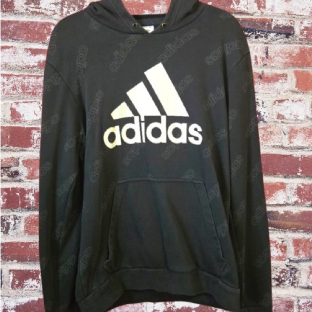 Adidas Black Pullover Hoodie – Tonal Logo Print - Medium - Unisex